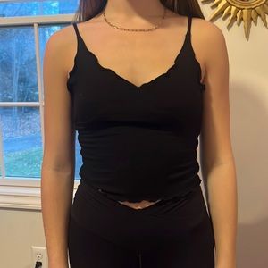 Women’s super cute black lettuce trim top